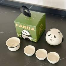 1 Set Portable Panda Tea Set, Outdoor Ceramic Teapot With Strainer And 3 Tea Cups, Suitable For Travel, Camping, Picnic, Cute Gift For Tea Lovers - Multicolor - View 8