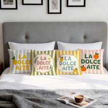 4pcs Colorful Striped Citrus Lemon Text Design Pattern Pillow Covers Without Inserts, Single-Sided Printed Pillow Covers, Suitable For Living Room Bedroom Home Decor, All Seasons Pillow Covers - Multicolor - View 9