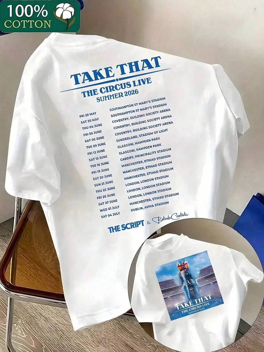 Camiseta% Algodón Take That Circus Live Verano 2026, Cómoda y Transpirable, Estilo Unisex, El Regalo Perfecto, Camiseta de Algodón para Hombre - Negro - Ver 1