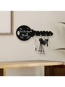 1pc Bohemian Style Rustic Wooden Key Rack With Shelf And Hooks, Easy To Install Space-Saving Wall-Mounted Storage Rack, Suitable For Keys, Coats And More, Ideal For Entryway, Kitchen, Office, Key Hooks - Multicolor - View 2