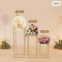 12Pcs Gold Metal Rectangular Flower Stand, 3 Sizes Geometric Wedding Centerpiece Pillar 22LBS Load Steel Floral Rack For Party Event Table Decor - Gold - 12pcs - View 9
