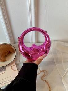 Nueva mini bolsa de acrílico, bolso de mano de moda, bolso de noche personalizado con forma de media luna, bolso cruzado con cadena - Rosa - Ver 12
