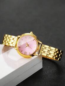 Women's Round Digital Scale Dial Gentle Style Luxury Fashion Quartz Wristwatch, Exquisite Watch For Date Birthday Gift (1pc/Set) Watch Box Not Included - Gold - View 7