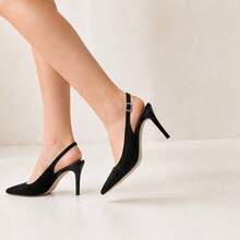 Geeyea Fashionable And Comfortablepointed Slimhigh-Heeled Lace Upwomen'sspring And Autumn Shoes,Minimalist Slanted Back Sandals,Elegant Blackhigh-Heeledshoes - 黑色 - 查看 6