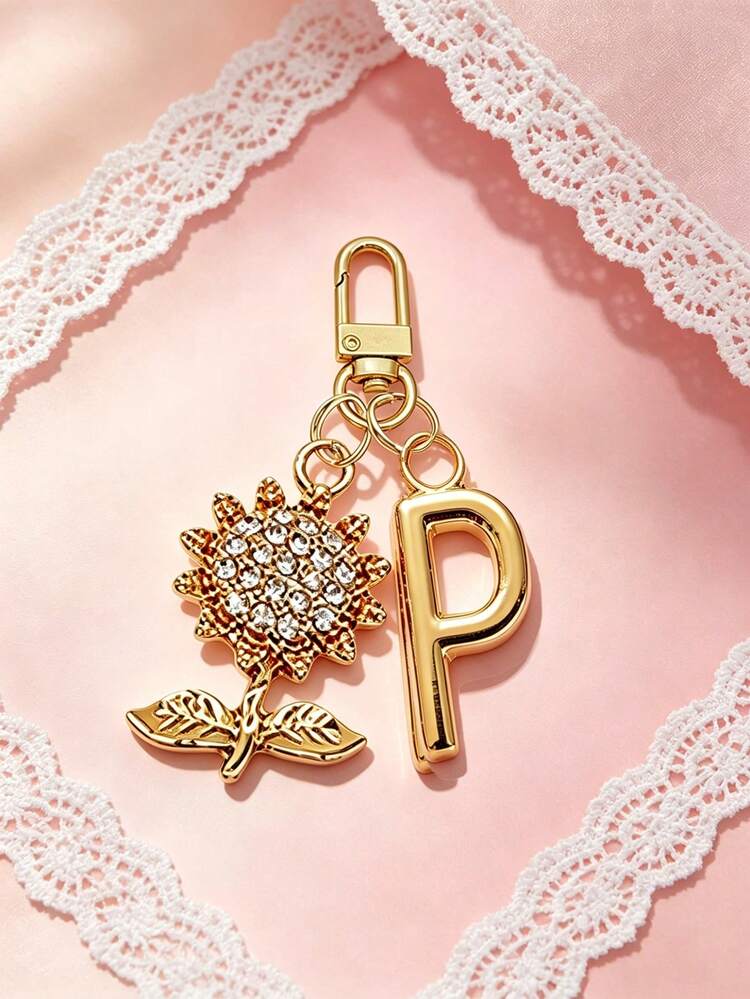 Modischer Sonnenblumen-Buchstaben-Schlüsselanhänger – personalisierter Legierungs-Taschenanhänger Accessoire - Verschiedenfarbig - Übersicht 11