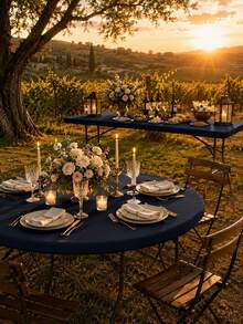 1pc-Navy Blue Stretch Spandex Tablecloth 6FT, Fitted Rectangular Table Cover For 72 X 30 Inch Tables, Washable Elastic Tablecloth For Trade Shows, Graduation Parties And Events - Navy Blue - View 5