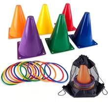 Agility Training Cone Pyramid Football Marker Posts (6 Cones, 10 Circles, 1 Bag), With Storage Mesh Bag, Multi-Colored Plastic Sports Cones, Suitable For Football, Basketball, Physical Training, And Coaching Equipment - Multicolor - View 8