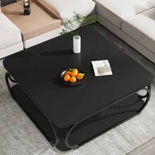 Tribesigns 40 Inch Coffee Table With Storage Shelf, 2-Tier Low Square Coffee Table With Farmhouse Wood Tabletop Heavy Duty Metal Curved Frame For Living Room - 黑色 - 查看 6