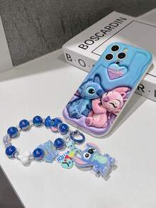 Disney Has Authorized, Phone Case - Chain Set, The Stitch Lilo & Stitch 3D Phone Case Plus A Silicone 3D Stitch Bracelet With Metallic Ring Removable Bracelet, Stitch And Angel Pattern, Compatible With Iphone17/16/15/14/13/12/11/XS/XR/X Plus Pro Max, A Stylish Cartoon Phone Case, The Perfect Gift Choice, Phone Protection, Durable Phone Cover, Great Gift For Friends And Family. - 白色 - 查看 7