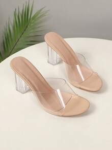 Summer New Crystal Clear Strap Fashionable Minimalist Chunky Heel Suitable For Photography, Banquet, Live Streaming Women High Heel Sandals - Clear - View 1