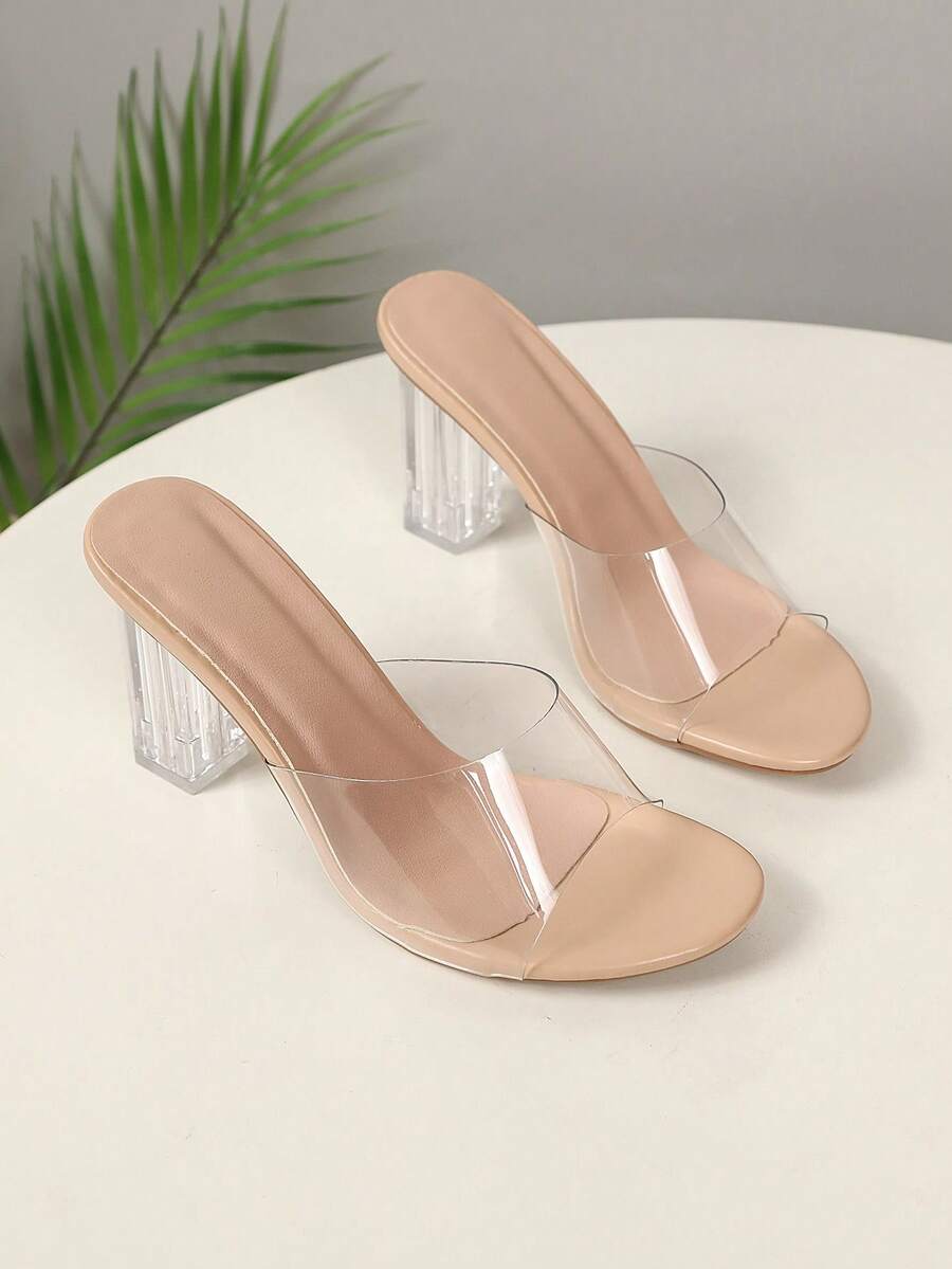 Summer New Crystal Clear Strap Fashionable Minimalist Chunky Heel Suitable For Photography, Banquet, Live Streaming Women High Heel Sandals - Clear - View 1
