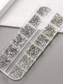 Nail Rhinestone Decoration Kit, Clear & AB Color Flat Back Glass Crystals Gems Mixed Sizes, Include Pick-Up Tweezers, Rhinestone Wax Pencil, Storage Trays, Professional Nail Art Supplies For Manicure DIY & Handmade Crafts Nail Charms - Multicolor - View 2