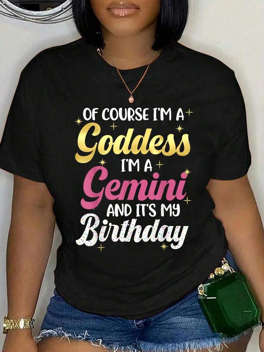 Ultra Comfort Luxe Fabric Women's Tee100% Cotton Gemini AF Astrology Birthday Zodiac Horoscope Lovers Vintage T-Shirt Casual Short Sleeve Shirt - 黑色 7 - 查看 1