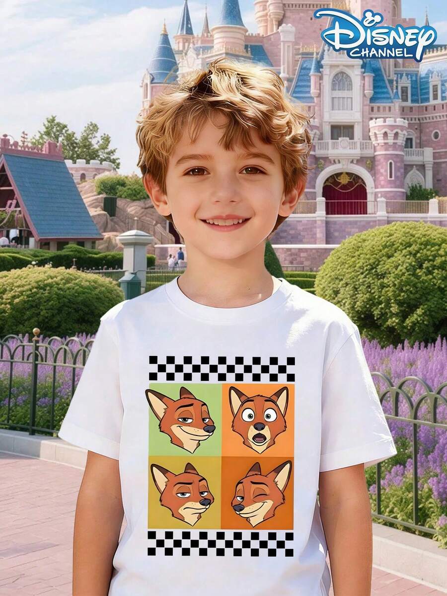 Disney Official Licensed Kids T-Shirt Relaxed Fit Ultra Comfortable Super Soft Cotton Nick Wilde Fox Print 4-12Y Stylish Summer Express Delivery - 白色 - 查看 1