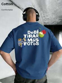 deportivos, verano. Camiseta Blanca, Top de Algodón, Camiseta de Alta Calidad, Retro, Universitaria, Urbana, Generación Z, Millennial, Y2K, Punk, Lavada, Minimalista, Sencilla, Estilo Rural - Azul - Ver 11