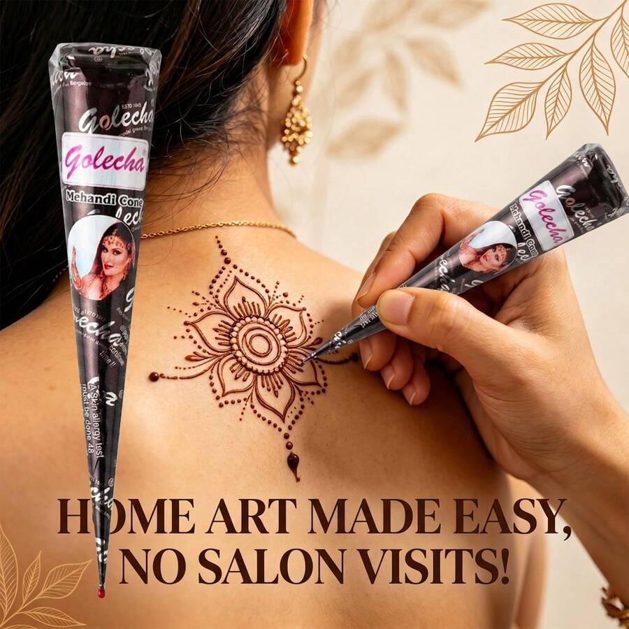 Golecha Temporary Henna Tattoo Paste, Creative Complex Body Art Pigment, Brown Henna Powder For Festivals And Special Occasions, Matte Permanent Henna Tattoo Ink, Bottled - Brown - View 1