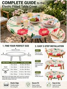 1pc-Tropical Green Palm Leaf Fitted Elastic Tablecloth, Stretch Fabric For Backyard BBQ, Patio Parties And Poolside Dining, Stain-Proof, Easy To Wipe And Reusable For All Summer Outdoor Events. - Multicolor - View 3