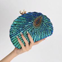 Bolso de Mano Tipo Clutch para Mujer en Forma de Concha, Bolsos de Lentejuelas, Diseño de Lujo Retro con Bordado, Bolso de Noche para Fiesta - Rojo - Ver 8