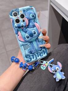 Disney Has Authorized, Phone Case - Chain Set, The Stitch Lilo & Stitch 3D Phone Case Plus A Silicone 3D Stitch Bracelet With Metallic Ring Removable Bracelet, Stitch And Angel Pattern, Compatible With Iphone17/16/15/14/13/12/11/XS/XR/X Plus Pro Max, A Stylish Cartoon Phone Case, The Perfect Gift Choice, Phone Protection, Durable Phone Cover, Great Gift For Friends And Family. - 白色 - 查看 1