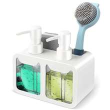Bestseek Juego de dispensador de jabón para manos y platos de cocina, dispensador de jabón doble con organizador de esponja y soporte para brochas, organizador 4 en 1 blanco, HS-V - Negro - Ver 2