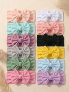 12pcs Summer Fresh Candy Color Bow Elastic Decorative Baby Headbands, Soft Skin-Friendly Princess Baby Hair Accessories, Suitable For Daily Use In All Seasons - Multicolor - View 1