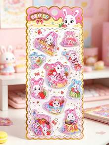 Cute Rabbit Water-Filled Shaker Stickers, Cartoon Rabbit Glitter Liquid Sand Decals, Aesthetic Scrapbooking Diary Card Making, Children's Reward Stationery - Color - View 10