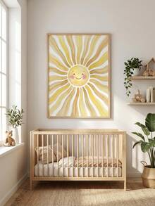 1pc Framed Canvas Baby Room Wall Art Decor, "Smiling Sun" Children's Hanging Painting, Bohemian Style Neutral Tone Sunbeam Art, Neutral Style Nursery Decor, Ready To Hang Framed Artwork, Suitable For Toddler Bedroom, Playroom, Classroom, Baby Shower Gift, Little Sun Theme Gift, Warm And Playful Themed Art, Modern Minimalist Kids Room Accent Decor - Multicolor - View 4