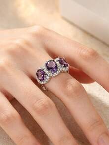 1pc Elegant Cubic Zirconia Ring, Women's, Suitable For Wedding, Engagement, Anniversary, Party, Valentine's Day And Other Occasions - Silver - View 8