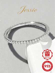Vaerine 1pc Classic Exquisite 925 Sterling Silver Cubic Zirconia Full Eternity Band Ring For Women, Date Wear, Stacking, Gift - Gold - View 12