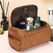 Neceser para Hombre, Necesers de Viaje Impermeable para Hombres y Mujer, Neceser Portátil, para Colgar, de Gran Capacidad, Necesers de Piel para Hombre - Marrón Rojizo - Ver 6