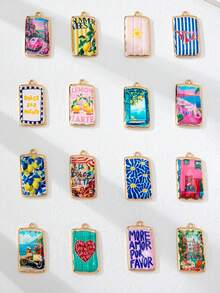 1Pc French Italian Coastal Charms For Jewelry Making, Gold Enamel Rectangle Pendants, Summer DIY Charms For Bracelets Necklaces Earrings, Aesthetic - Multicolor - View 12
