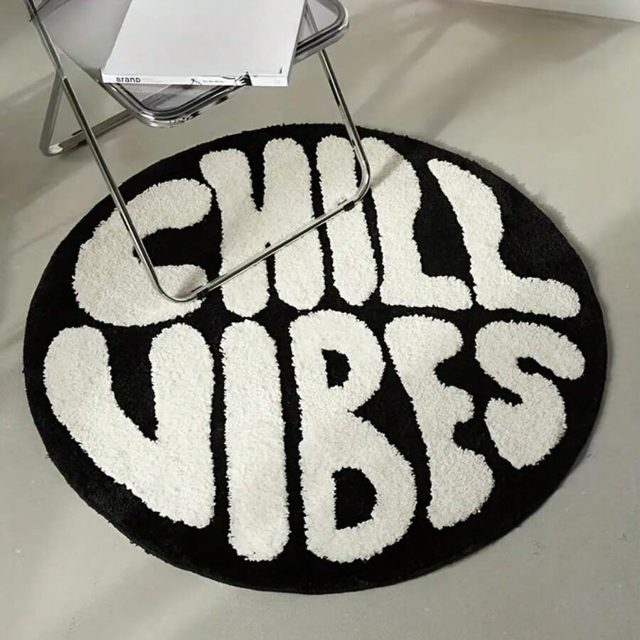 1pc Stylish And Minimalist Round Bedside Rug, Exquisite And Soft Fabric, Washable And Comfortable, Modern Creative Letter Pattern, Home Decor Rug, Artistic Black And White Color Scheme, Area Rug. - Multicolor - View 1
