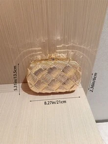 Bolso Moonlit Eve: 1 pieza Bolso de mano de noche plisado con forma de huevo brillante con diseño elegante de doble botón de perla falsa de metal, adecuado para chicas de, novias - Oro rosa - Ver 5