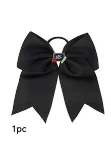 1pc Black Large Bow Hair Tie, Back To School ABC Pencil Apple Decor Ponytail Hair Tie, Teen Girl Hair Accessory, Home Decor Hair Accessory Gift - Black - View 9
