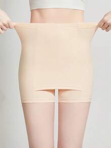 3/4 Coverage Safety Shorts For Women Summer; Anti-Exposure Tummy Control Double Layer Non-Roll Up Underwear Shorts; High Waist Safety Shorts For Skirt Lining - Apricot - View 3