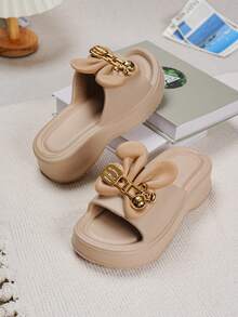 ASOFTER Summer New Fashionable Elegant Women's Sandals, Rabbit Ear Buckle Decor Thick Sole Slippers, Suitable For Cherry Blossom Season, Graduation Season, Valentine's Day - Khaki - View 3