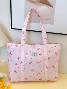 1pc Casual Cute Bow Decor Shoulder Handbag, Lightweight Magnetic Closure Tote Bag, With Tag Decoration, Suitable For Women/Girls/College Students/Ladies For Daily Use, Vacation, Travel And School, Adorable Bow Handbag For Women - Pink - View 8