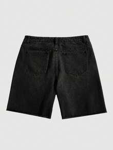 European And American Teenage Boys' Black Rhinestone & Bead Embellished Casual Denim Shorts - Black - View 2
