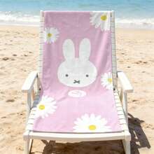 Miffy Big Head White Daisy Pink Base Microfiber Beach Towel, Quick Dry Absorbent Bath Towel For Swimming Pool Camping Daily Shower - A - View 2