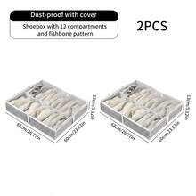 2pcs 12-Slot Transparent Shoe Storage Bags - Dustproof & Moisture-Proof, Underbed Storage Organizer, Washable Polyester Material, Bedside Storage, Underbed Storage - Multicolor - View 15