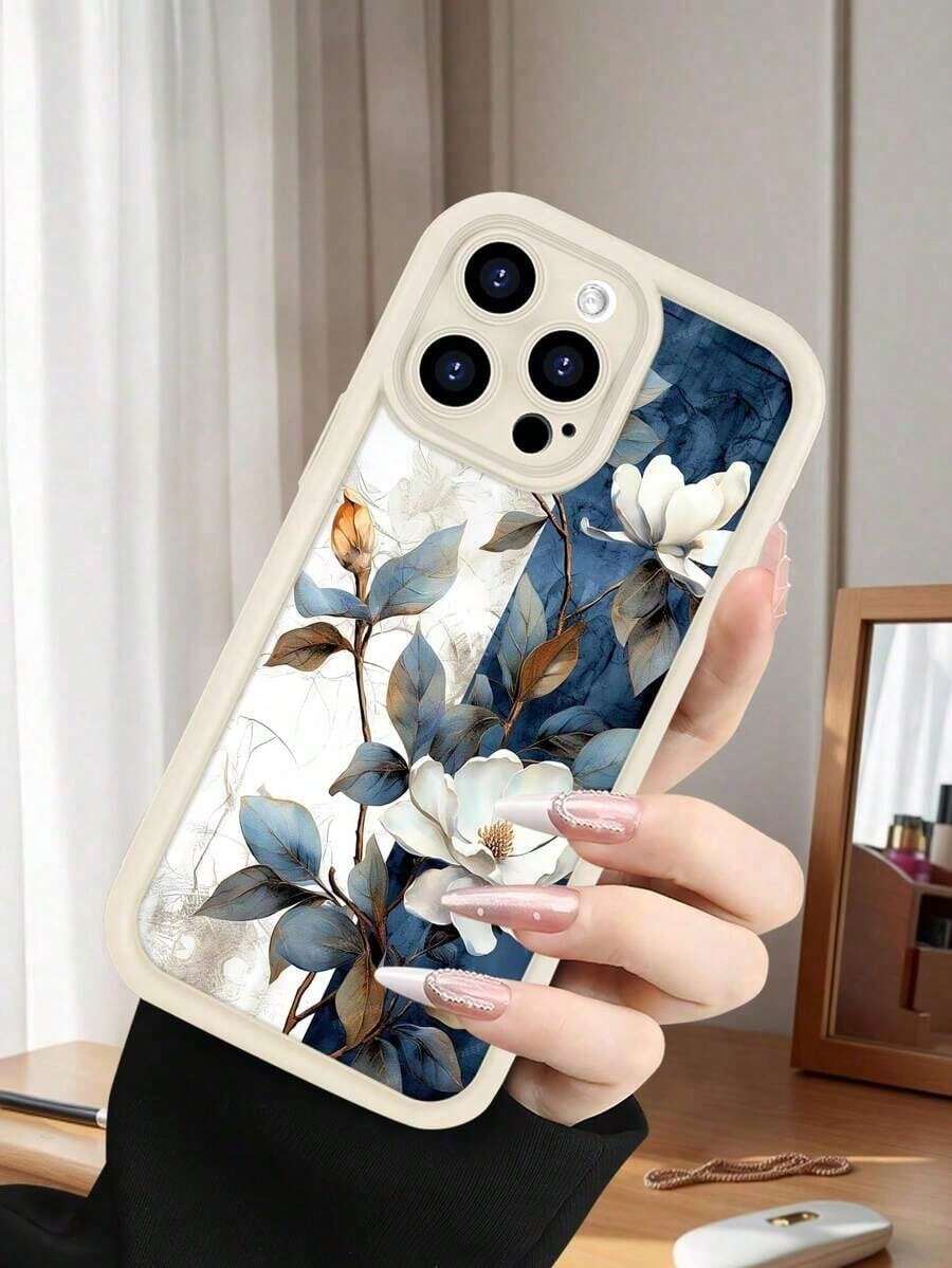 1 Piece Phone Case With A Design Of White Magnolias On A Blue And White Background, Artistic And Elegant Style, Soft TPU, Full Impact And Anti-Slip Protection, Compatible With IPhone 17 ProMax/16/15/14/13/12/11/Plus/Pro/ProMax, Compatible With Galaxy A34/A35/A54/A55, Galaxy S20/S21/S22/S23/S24/S25 Ultra/Plus, Compatible With Galaxy//Honor// - 白色的 - 查看 1