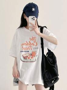 Y2K Short-Sleeve T-Shirt For Women: Soft, Breathable, And Gentle On The Skin. A Relaxed, Casual Street Style That's Incredibly Versatile. Perfect For Daily Wear, Commuting, Dates, Travel, And School. Available In Plus Sizes. A Stylish And Flattering All-Around Top For Women. - White - View 3