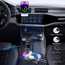 4 In 1 Retractable Car Charger With Starry Sky Light, 66W Fast Charging Car Charger With Type-C & Lightning Retractable Cables, USB-A & Type-C Ports, Compatible With IPhone Android, Car Accessories Gift For Men Women - Starry Sky Top - View 5