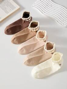 20/10/5 Pairs Heart Pattern Maillard Color Cute Women's Bubble Lace Short Socks, Comfortable Breathable Moisture-Wicking, Suitable For Sports And Casual Wear - Brown - View 8