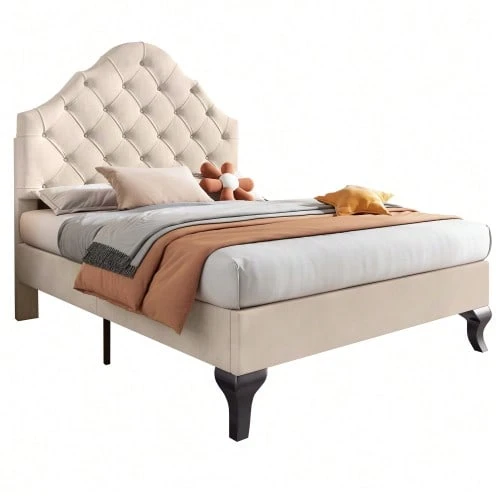 Letto imbottito 90 x 200 cm con rete a doghe e testiera regolabile in altezza, letto per bambini, letto singolo, rete a doghe in legno, facile da montare, velluto, rosa - Beige - Visualizzare 1