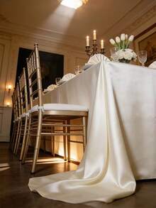 1pc Multicolor Satin Tablecloth Wedding Decoration Tablecloth Party Decoration Tablecloth - Beige - View 10