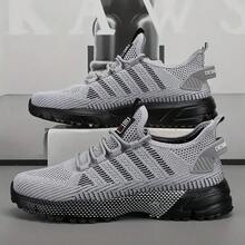 Men's Striped Print Running Sneakers, Lightweight Breathable Knit Upper, Non-Slip Sports Shoes, Suitable For All Seasons - Y588 Gray - View 4