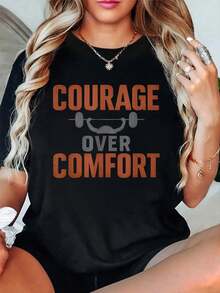 Feel Comfortable Being Uncomfortable, Gym T-Shirt, Fitness, Bodybuilding, Round Neck, Short Sleeve, Graphic T-Shirt For Women And Men. - 黑色 7 - 查看 1