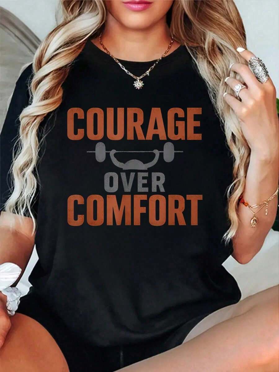 Feel Comfortable Being Uncomfortable, Gym T-Shirt, Fitness, Bodybuilding, Round Neck, Short Sleeve, Graphic T-Shirt For Women And Men. - 黑色 7 - 查看 1