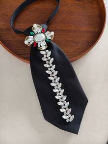 Accesorio de camisa de lujo estilo corte con perlas cruzadas, gemas de colores y strass negro sin corbata - Cruz de perlas con diamantes de imitación - Ver 5